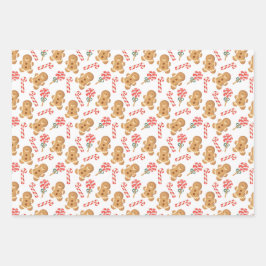Hoja De Papel De Regalo Festividad del Hombre del Gingerbread Candy Cane L