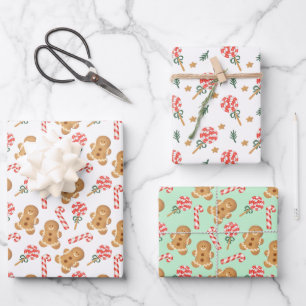 Hoja De Papel De Regalo Festividad del Hombre del Gingerbread Candy Cane L
