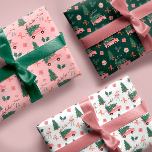 Hoja De Papel De Regalo Festividad Fala Árbol de Navidad Vintage Retro Van