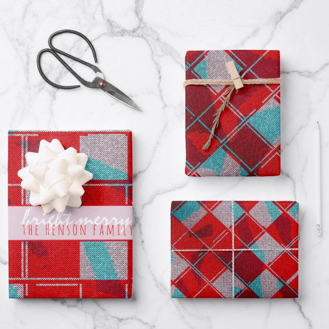 Hoja De Papel De Regalo Festividad familiar de punto de Knit Rojo brillant (Anverso)