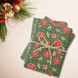Hoja De Papel De Regalo Festividad floral verde y roja moderna