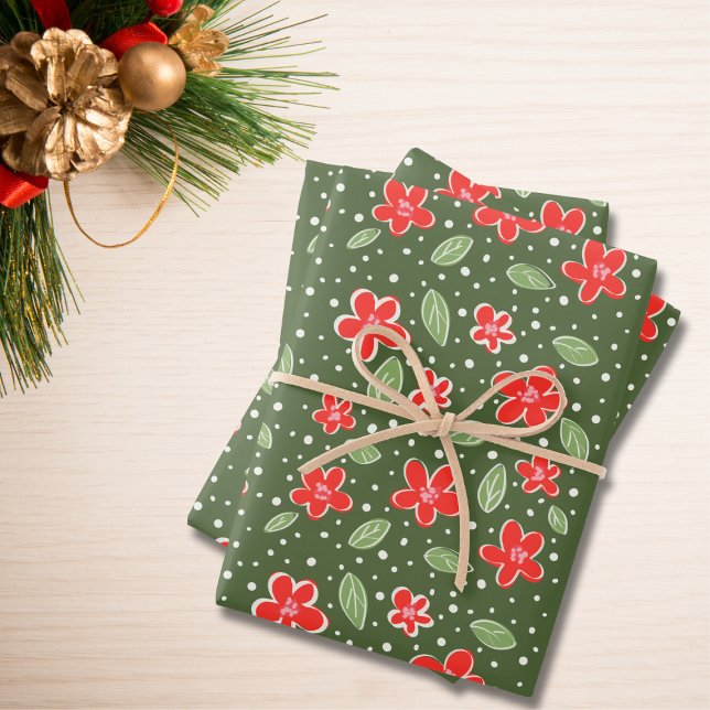 Hoja De Papel De Regalo Festividad floral verde y roja moderna (Subido por el creador)