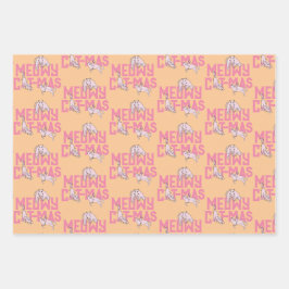 Hoja De Papel De Regalo Festividad ligera de Navidades gatos rosados