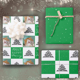 Hoja De Papel De Regalo Festividad Mascota verde foto árbol de Navidad