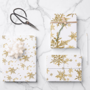 Hoja De Papel De Regalo Festividad moderna con relucientes copos de oro