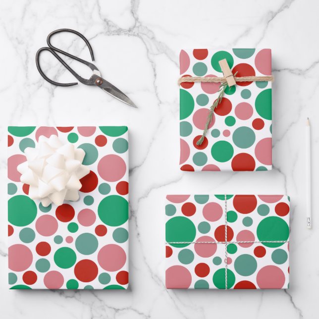 Hoja De Papel De Regalo Festividad moderna Cute Polka Dot Rojo Verde (Anverso)