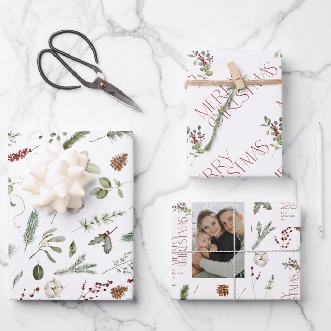 Hoja De Papel De Regalo Festividad moderna de la foto navideña de Feliz Na (Anverso)