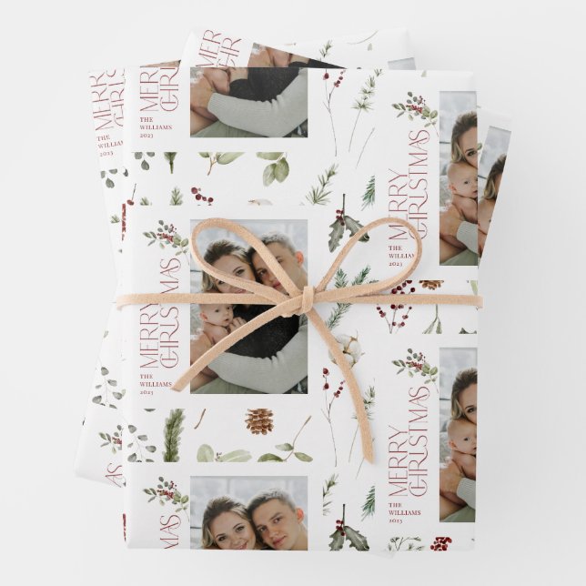 Hoja De Papel De Regalo Festividad moderna de la foto navideña de Feliz Na (In situ)
