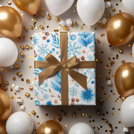 Hoja De Papel De Regalo Festividad moderna de Navidades azules congelados