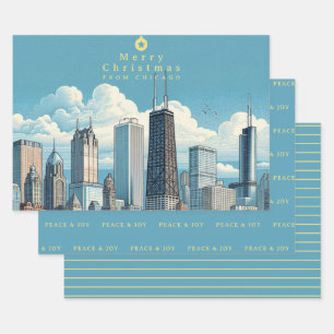 Hoja De Papel De Regalo Festividad navideña Chicago Skyline