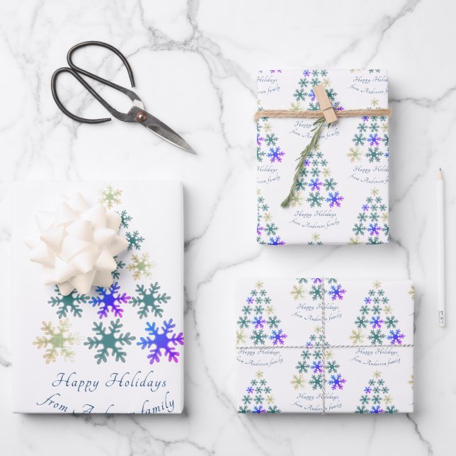 Hoja De Papel De Regalo Festividad navideña con copo de nieve (Anverso)