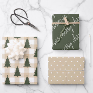 Hoja De Papel De Regalo Festividad navideña verde y blanca