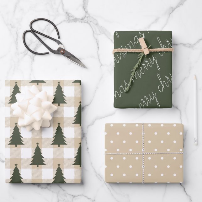 Hoja De Papel De Regalo Festividad navideña verde y blanca (Anverso)