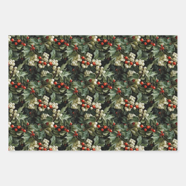 Hoja De Papel De Regalo Festividad tradicional del Holly Verde (Anverso)