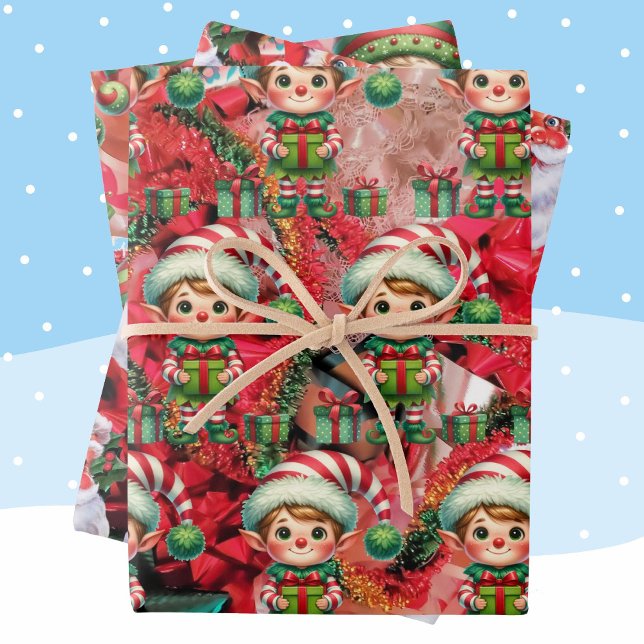 Hoja De Papel De Regalo Festividades de Elf y Bows & Santa Fun (Subido por el creador)