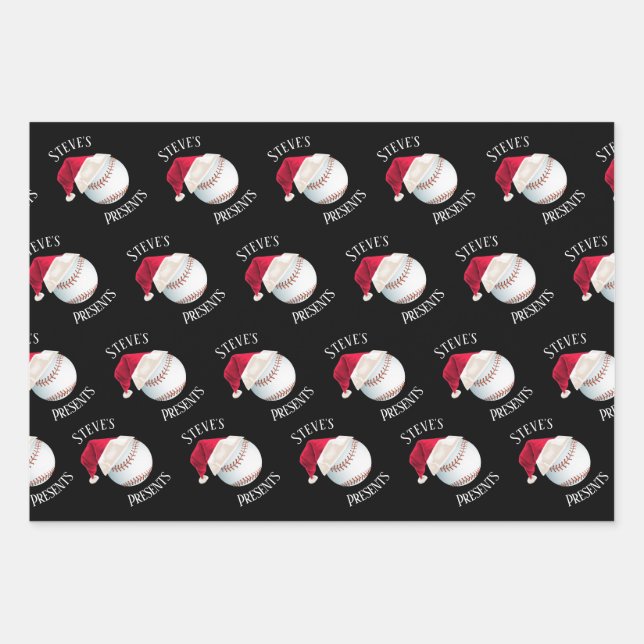 Hoja De Papel De Regalo Festividades de Navidades Felices del Béisbol Pers (Anverso)