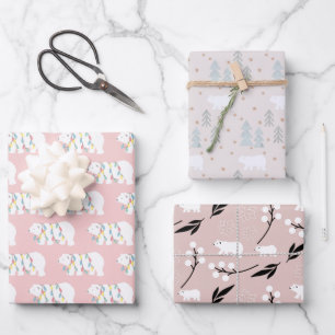 Hoja De Papel De Regalo Festividades de Navidades rosados con patrones de 