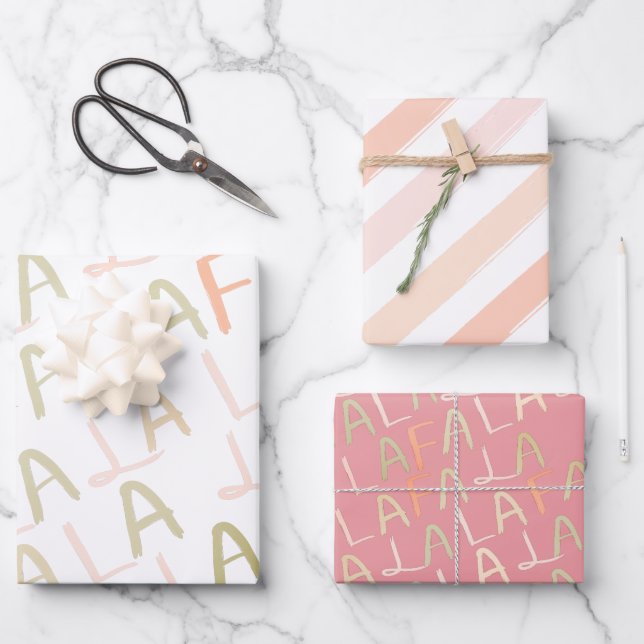Hoja De Papel De Regalo Festividades de Navidades rosados de Falalala (Anverso)
