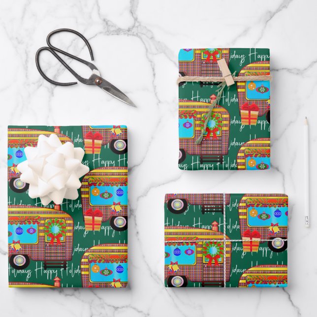 Hoja De Papel De Regalo Festividades del Camper Retro Felices (Anverso)