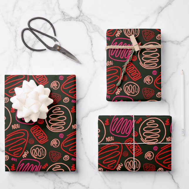 Hoja De Papel De Regalo Festividades del patrón de arte de una línea rojo  (Anverso)