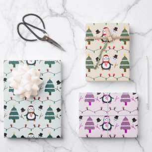 Hoja De Papel De Regalo Festividades en pingüinos alumbran a Navidades de