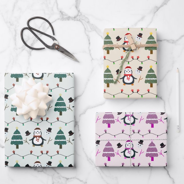 Hoja De Papel De Regalo Festividades en pingüinos alumbran a Navidades de  (Anverso)