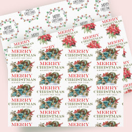 Hoja De Papel De Regalo Festividades Lámparas Rojas Poinsettia Floral Patt