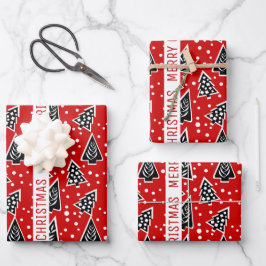 Hoja De Papel De Regalo Festividades rojas y negras de la Navidad de los C