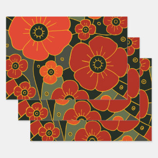 Hoja De Papel De Regalo Fiery Garden – Stylized Poppy Bloom