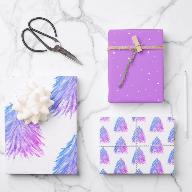 Hoja De Papel De Regalo Fiesta acuarela de árbol de Navidad rosa festivo (Anverso)