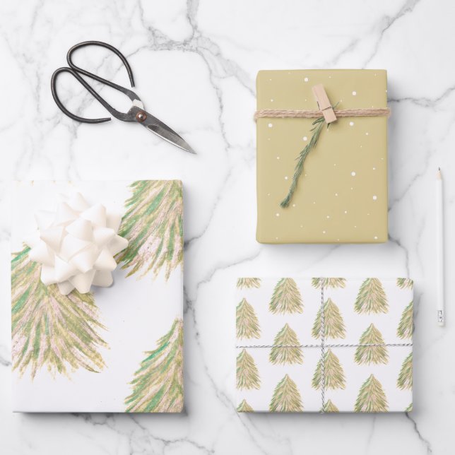 Hoja De Papel De Regalo Fiesta acuarela del árbol de Navidad festivo (Anverso)