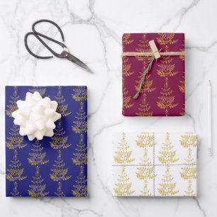 Hoja De Papel De Regalo Fiesta de árbol navideño dorado