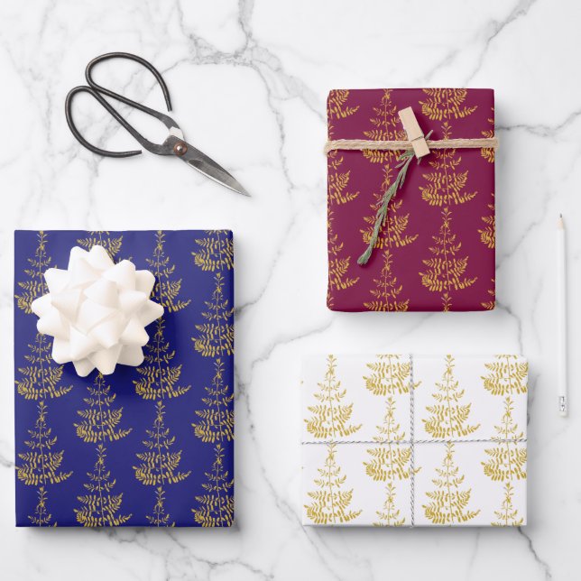 Hoja De Papel De Regalo Fiesta de árbol navideño dorado (Anverso)