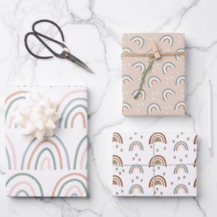 Hoja De Papel De Regalo Fiesta de Bebé Arcoíris Boho Beige Terracota Verde