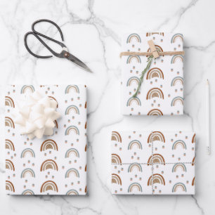 Hoja De Papel De Regalo Fiesta de Bebé Arcoíris Boho Beige Terracotta Verd