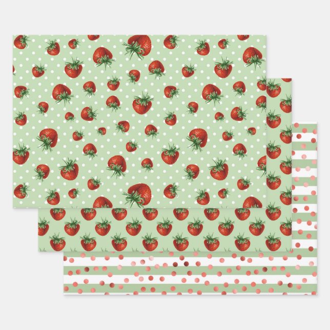 Hoja De Papel De Regalo Fiesta de Bebé con Patrón de Fresa (Set)