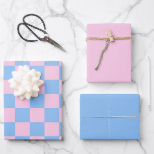 Hoja De Papel De Regalo Fiesta de Bebé Cuadrícula Rosa Azul Mod
