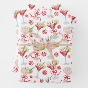 Hoja De Papel De Regalo Fiesta de cóctel de Navidad Merry Mahjong acuarela