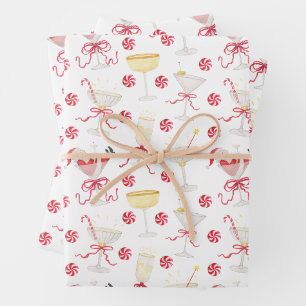 Hoja De Papel De Regalo Fiesta de cócteles de Navidad de Papá Noel acuarel