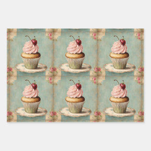 Hoja De Papel De Regalo Fiesta de Cumpleaños con Té y Cupcakes Rosados Vin
