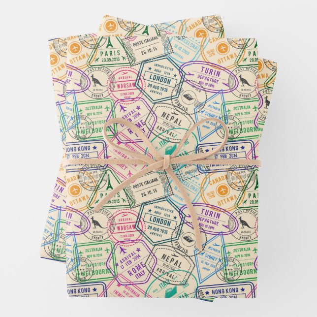 Hoja De Papel De Regalo Fiesta de cumpleaños de los sellos de viaje (In situ)