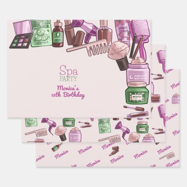 Hoja De Papel De Regalo Fiesta de cumpleaños del spa de belleza (Set)