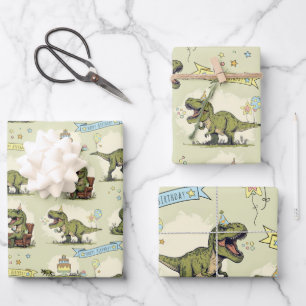 Hoja De Papel De Regalo Fiesta de cumpleaños divertida de T Rex dinosaurio