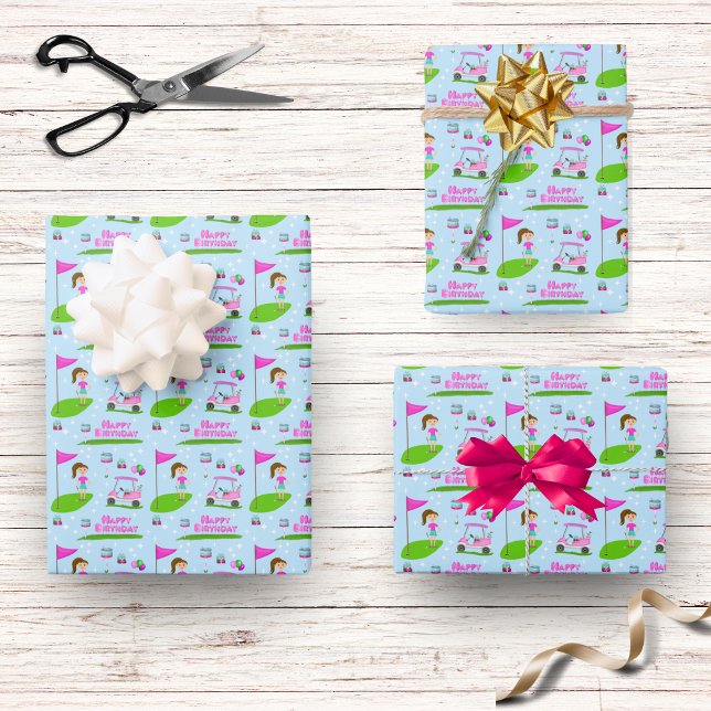 Hoja De Papel De Regalo Fiesta de cumpleaños temática de golf para chicas  (Subido por el creador)