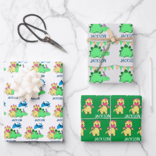 Hoja De Papel De Regalo Fiesta de dinosaurios personalizado
