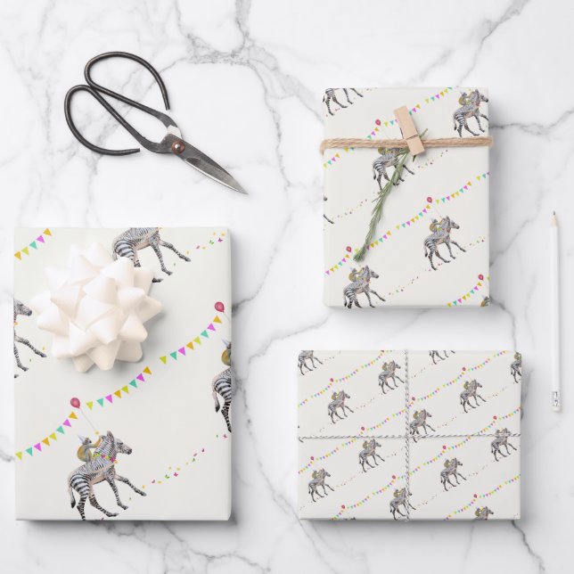 Hoja De Papel De Regalo Fiesta de globo cebra Cadeaupapier Vellen Set (Anverso)
