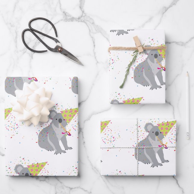 Hoja De Papel De Regalo Fiesta de Koala - Animales con Fiesta (Anverso)