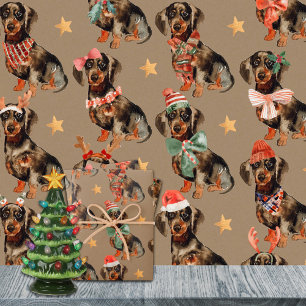 Hoja De Papel De Regalo Fiesta de Navidades Rustic Kraft Dachshunds