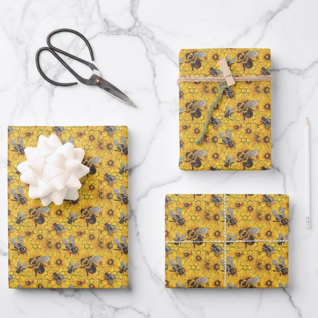 Hoja De Papel De Regalo Fiesta de patrón de abejas con azulejos (Anverso)
