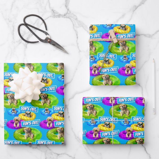 Hoja De Papel De Regalo Fiesta de perros en la piscina (Anverso)
